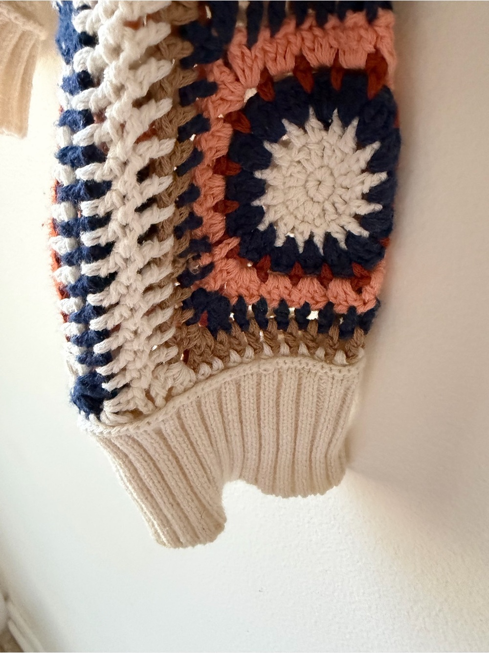 American Eagle Outfitters Crochet Square Pullover Sweater - White, Rust & Navy - Picture 4 of 9